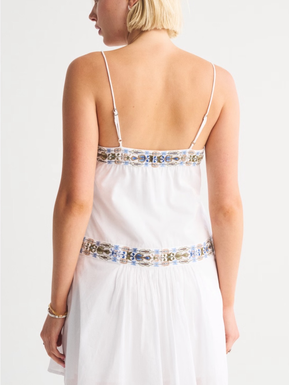 Abercrombie & Fitch White Mini Dress with Blue Embroidered Trim - Picture 3 of 5